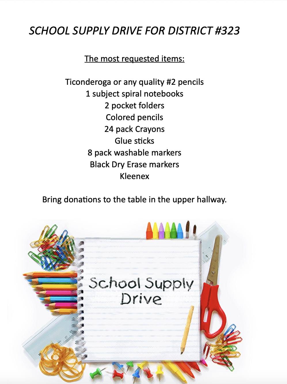 School Supply Drive for District #323